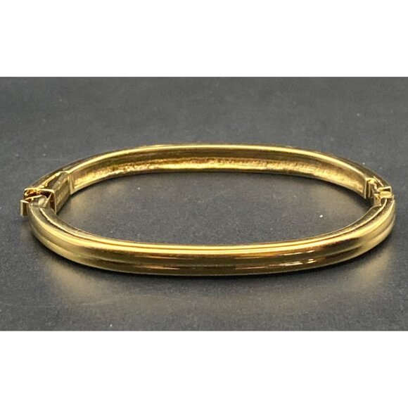 Swarovski Bangle Bracelet Hinged Oval Yellow Gold Plated Crystal Swan Signed - Picture 8 of 11